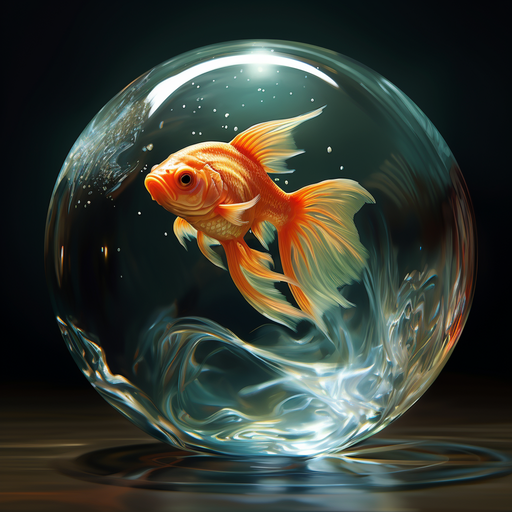 Ultrarealistic round fishbowl with fish underwater.