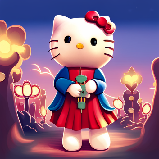 Happy Hello Kitty with a playful expression wearing a cute outfit.