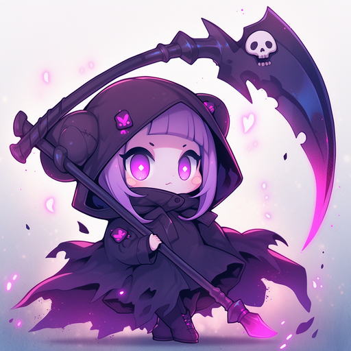 Purple chibi anime-style profile picture of a grim reaper.