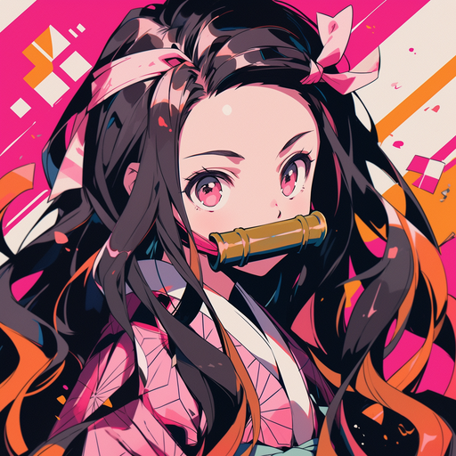 Colorful Nezuko portrait in a pop art style.