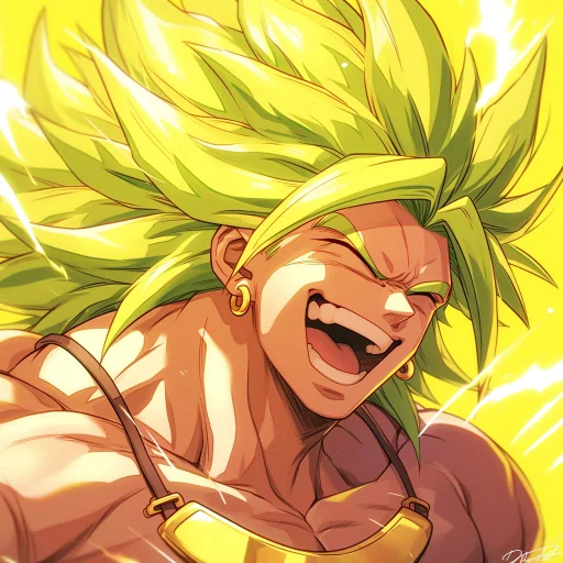 Broly profile photo featuring the iconic Dragon Ball character with vibrant green hair in Super Saiyan form, exuding power and energy.