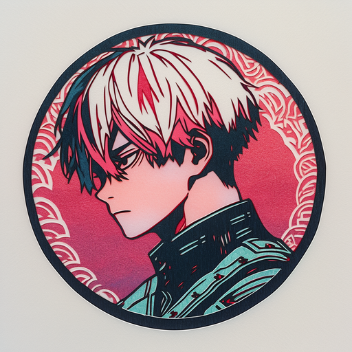 Shoto Todoroki with cool relief printmaking style in a pfp.