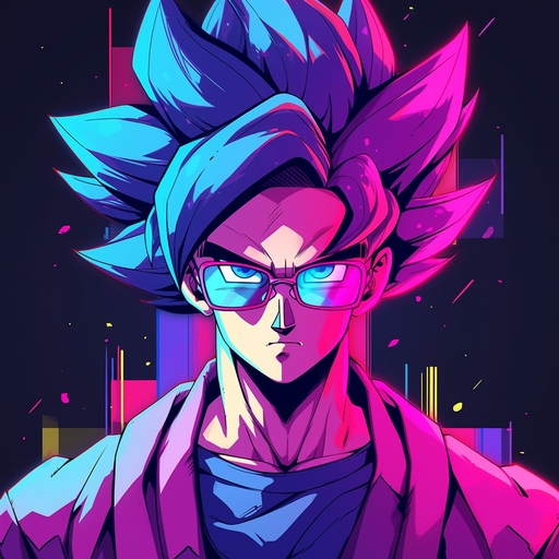 Colorful 80's-style portrait of Goku from Dragon Ball series.