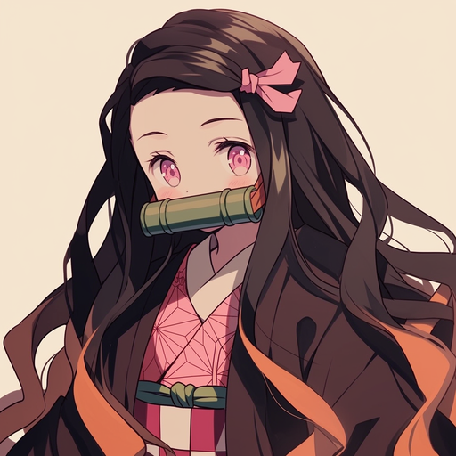 Nezuko wearing modern clothes with a vibrant background.