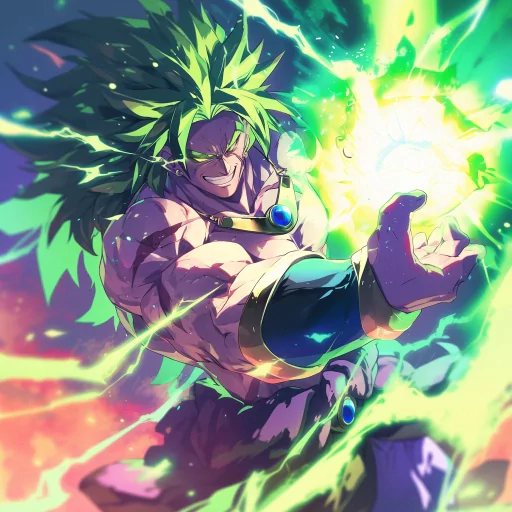 Broly character avatar from anime, unleashing energy in a vibrant illustration for a profile picture.