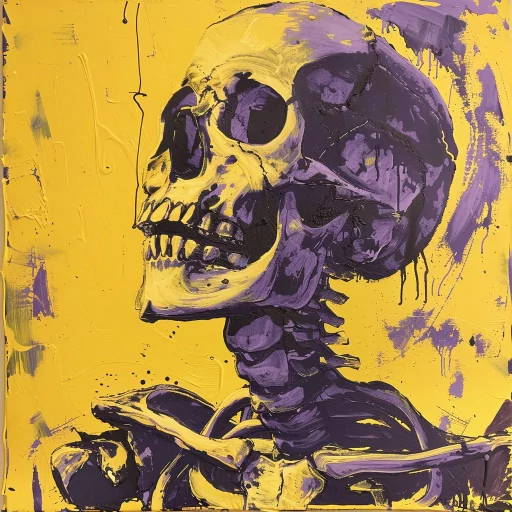 Artistic skeleton profile picture with vibrant yellow background for avatar use.