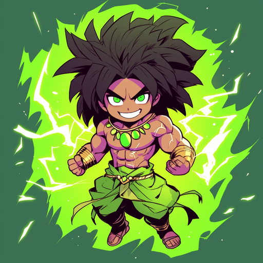 Colorful portrait of Broly, featuring a cute and aesthetic style.