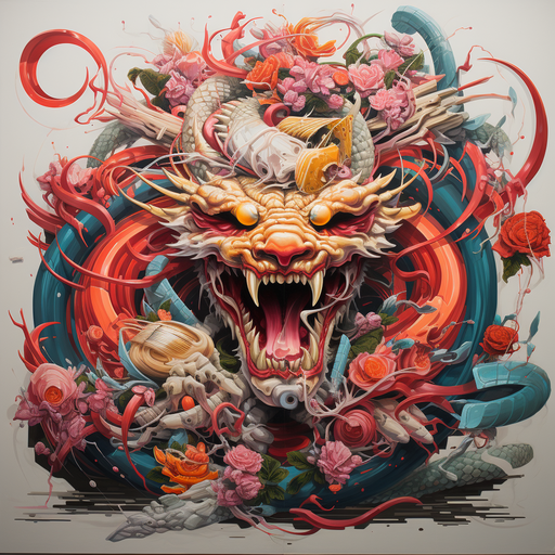 Colorful, dissected dragon artwork by Nychos.