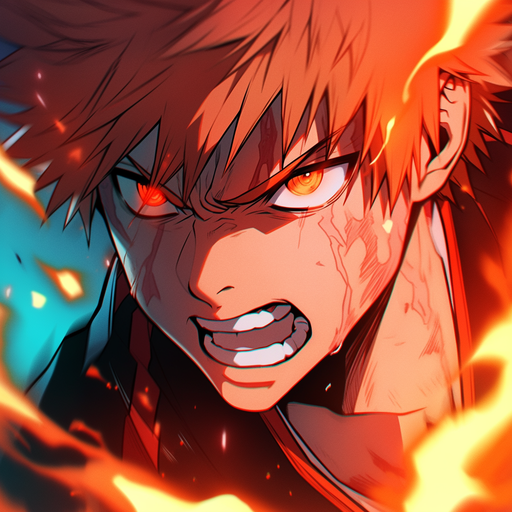 Ichigo Kurosaki in a fierce battle, displaying intense rage.