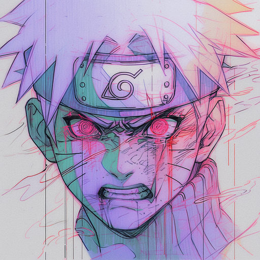 Colorful portrait of Naruto character with risograph-style graphics.