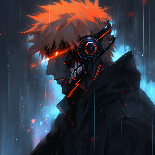 Cyberpunk-style portrait of Ichigo, a character from the anime Bleach.