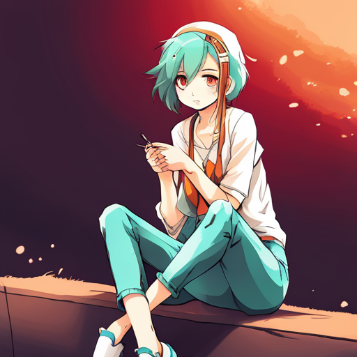 Turquoise and orange-haired anime girl.