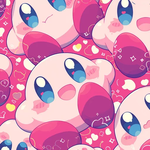 Colorful Kirby avatar featuring multiple Kirby faces with bright pink and blue accents, perfect for a profile picture or PFP.
