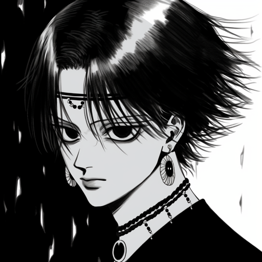Chrollo Lucilfer from Hunter x Hunter manga, with black and white artwork.