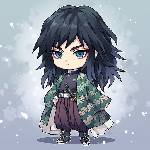 Giyu Tomioka in chibi style from Demon Slayer anime.