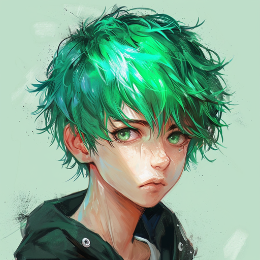 Anime boy with vibrant green hair, creating a stunning and eye-catching appearance.