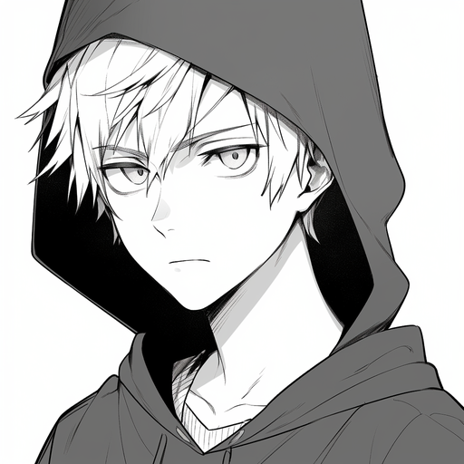 Black and white manga-style profile picture of a boy.