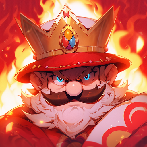Smiling Mario with a golden crown.