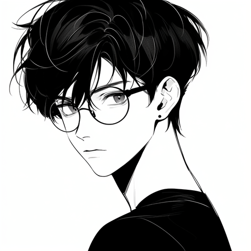 Black and white manga-style portrait of a boy.