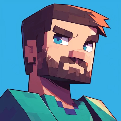 Minecraft-style avatar with a bearded male character for a profile picture.