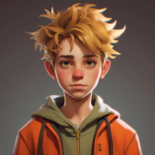 Stylized anime boy with vibrant hair and expressive eyes.