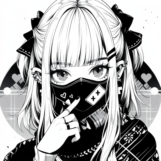 Black and white manga-style pop art portrait.