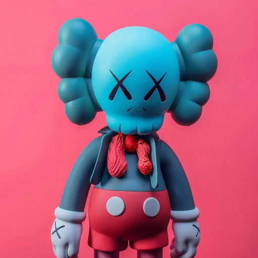 KAWS-inspired avatar with a blue character featuring the signature crossed-out eyes against a pink background for a profile photo.
