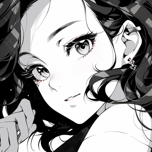 Black and white manga character portrait.