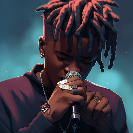 xxxtentacion holding a microphone, in a hyper-realistic style.