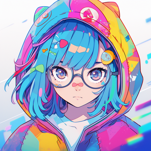Colorful anime character with vibrant hair and expressive eyes.
