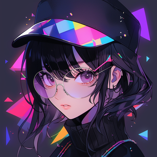 Anime profile picture of a vibrant character with colorful hair, expressive eyes, and a lively background.