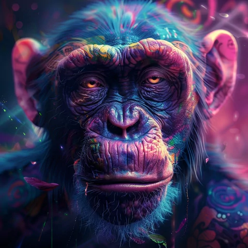 Colorful monkey avatar for profile photo with artistic and vibrant design elements.