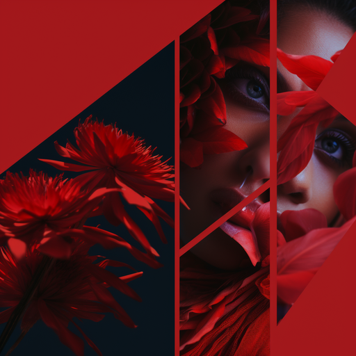 Vibrant red abstract profile picture with aesthetic design elements.