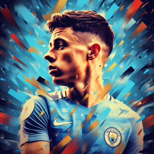 Portrait of Phil Foden, a professional football player with a focused expression.