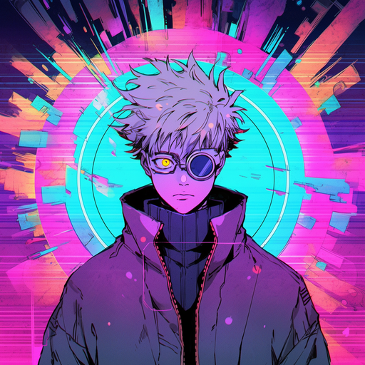 Colorful sci-fi influenced profile picture of an anime boy from Jujutsu Kaisen series.