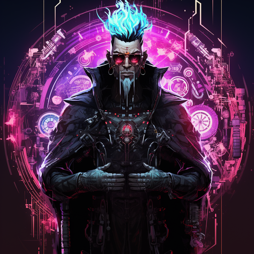Cyberpunk wizard with neon accents and futuristic vibes.