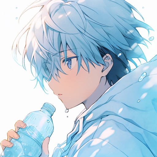 Silver-haired anime boy with light blue eyes.