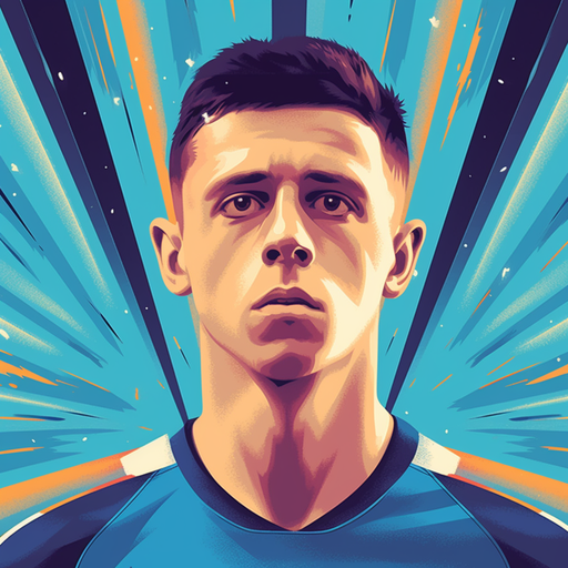 Portrait of Phil Foden, a young footballer, in a vibrant and dynamic style.