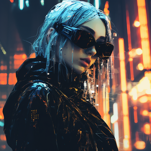 Futuristic glitched avatar in cyberpunk style