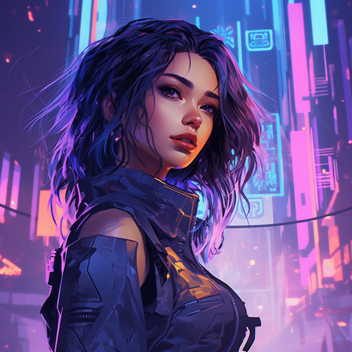 Cyberpunk-themed profile picture with futuristic design elements.