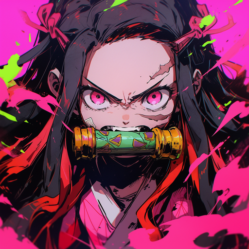Angry Nezuko wearing graffiti-style art.