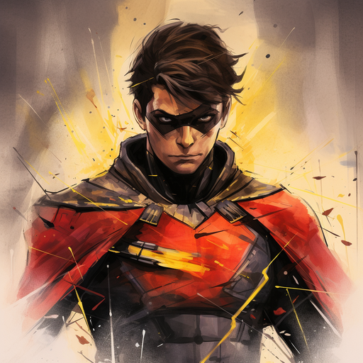 Tim Drake as Robin, in the style of DC Comics.