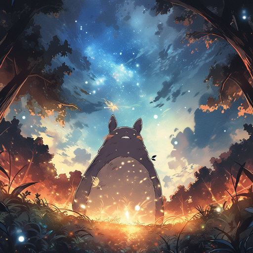 Aesthetic anime profile picture featuring Totoro sitting on a tree branch under a shooting star.