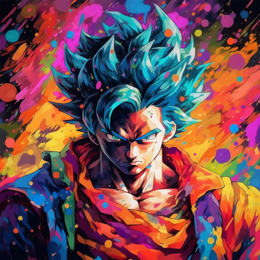 Vibrantly colored depiction of Goku, the popular anime character.