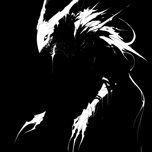 Dark-themed avatar featuring a monochrome artistic interpretation of a mysterious, shadowy creature with white highlights, perfect for a profile picture emphasizing a gothic or edgy aesthetic.
