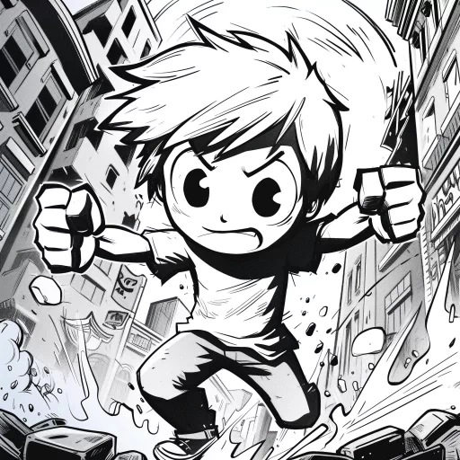 Black and white illustration of a dynamic, cartoon-style avatar inspired by Scott Pilgrim, ideal for a profile photo or avatar.
