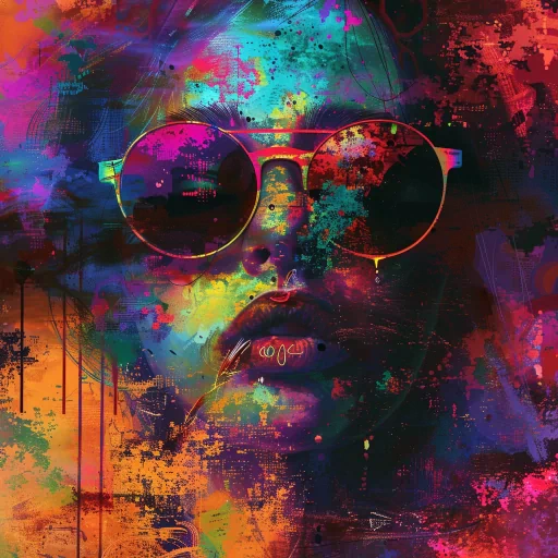 Colorful grunge style profile picture with sunglasses.