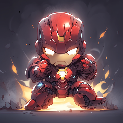 Chibi Iron Man with a colorful anime-style art.