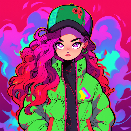 Colorful pop art-style character with a vibrant and energetic vibe.