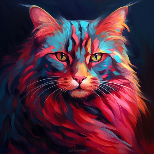 Fiery feline profile picture with bold red hues.